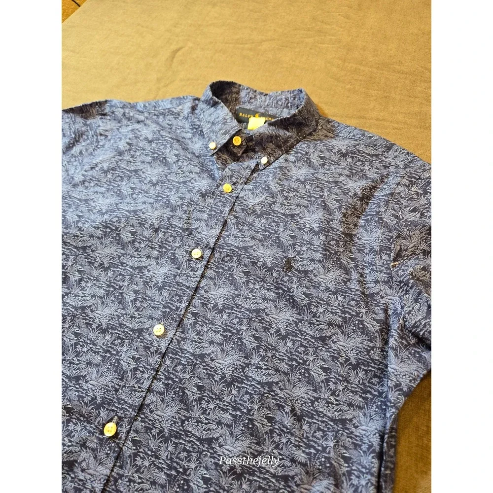 Polo Ralph Lauren Men's L Slim Fit Geometric Long Sleeve Shirt Lightweight Blue